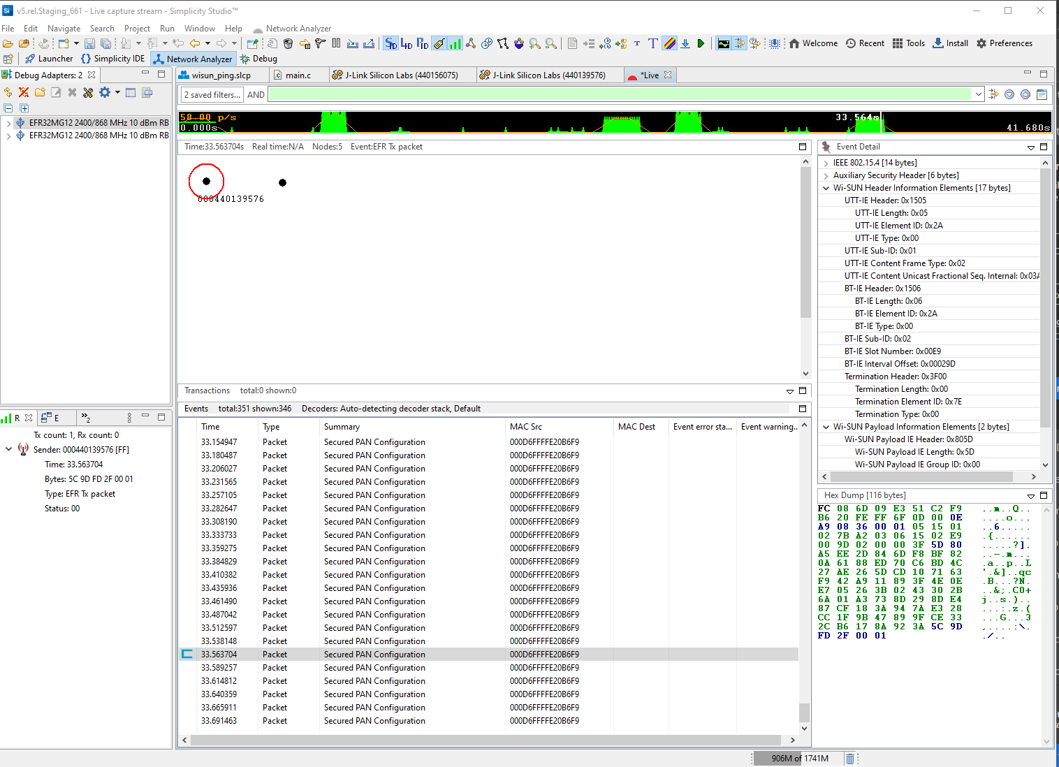 Network analyzer showing network traffic