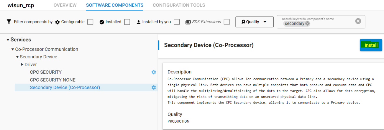 Screenshot showing installation of CPC Secondary Device Component