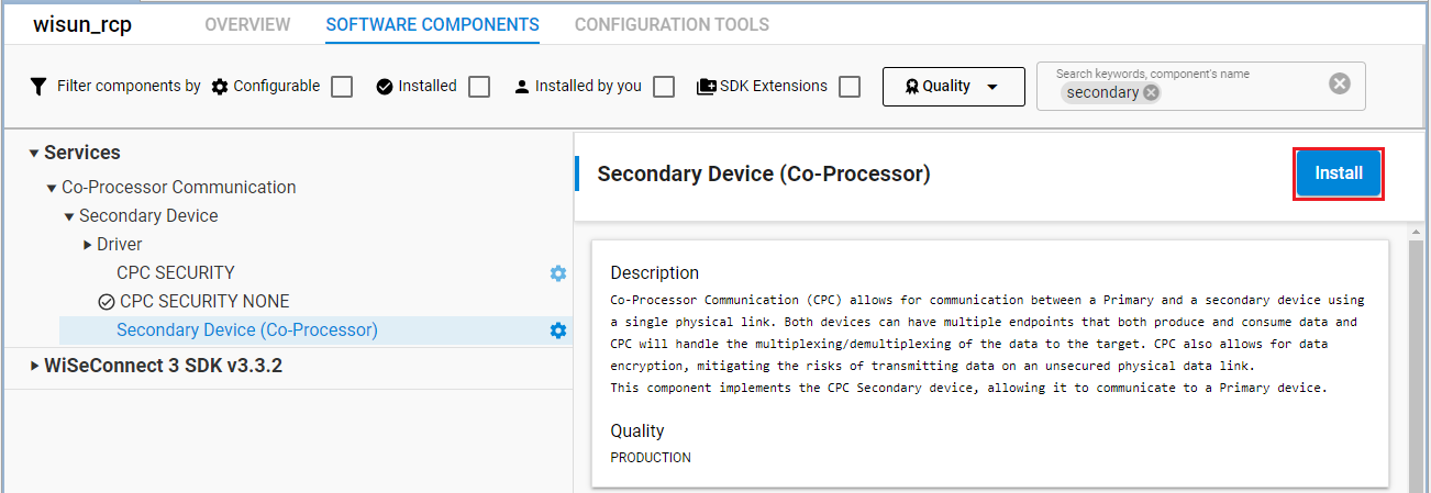 Screenshot showing installation of CPC Secondary Device Component