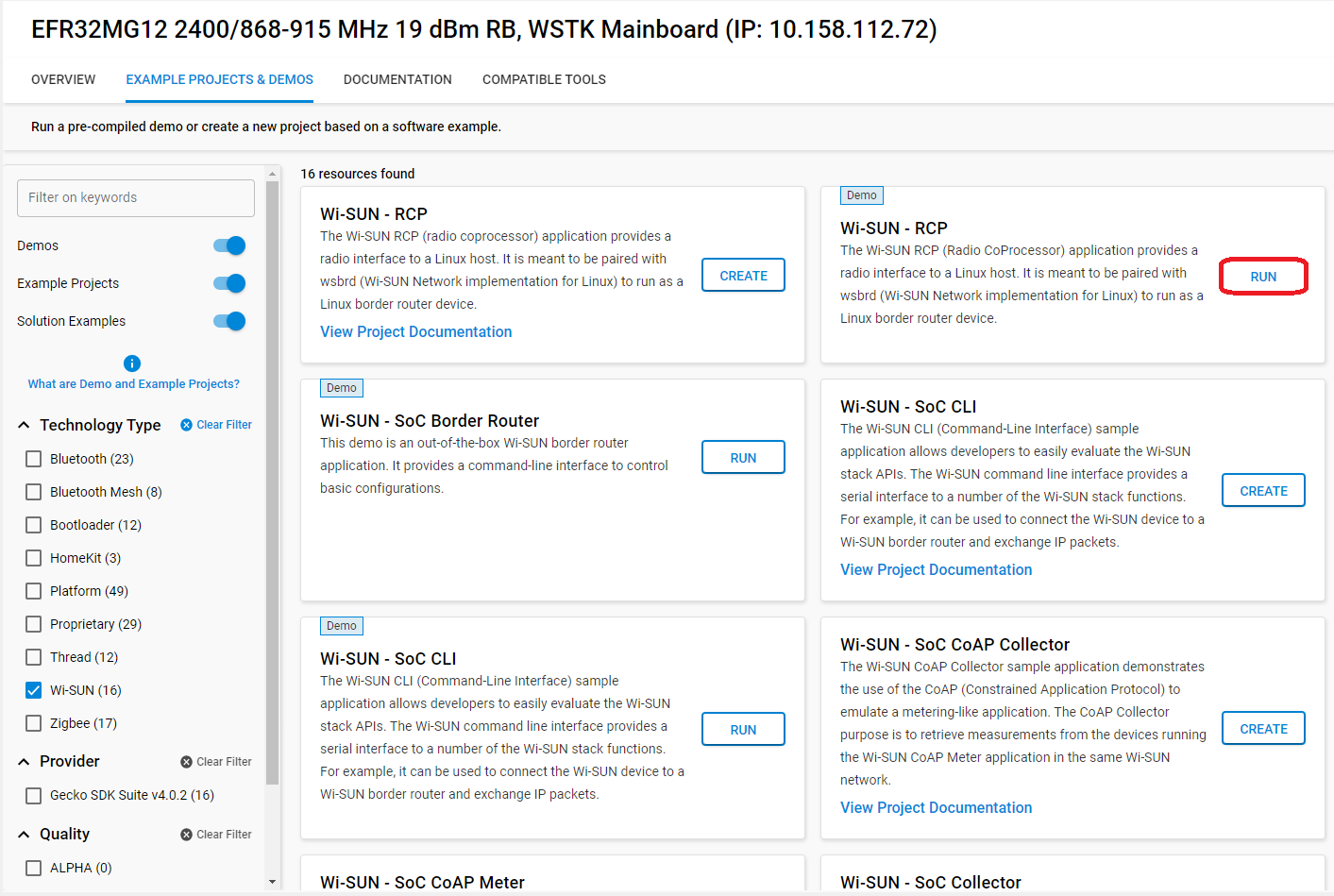 Screenshot showing the Wi-SUN - RCP Project