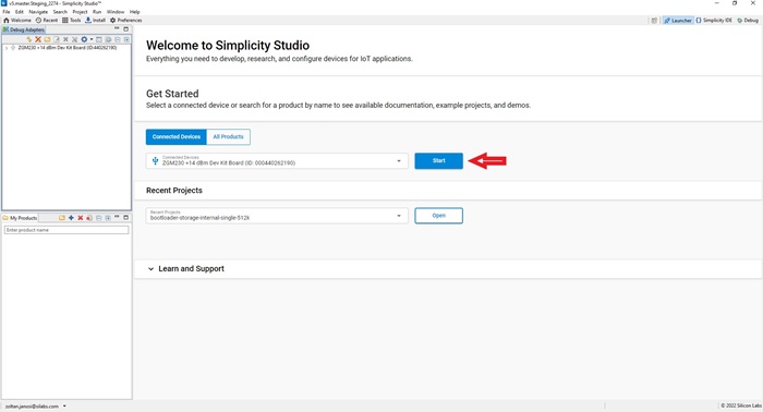 Select Board in Simplicity Studio