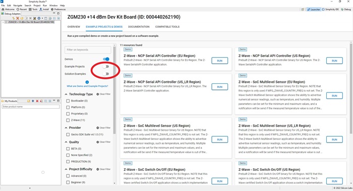 Demos in Simplicity Studio
