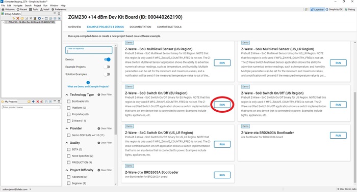 Programming Switch On/Off from the Demos Page