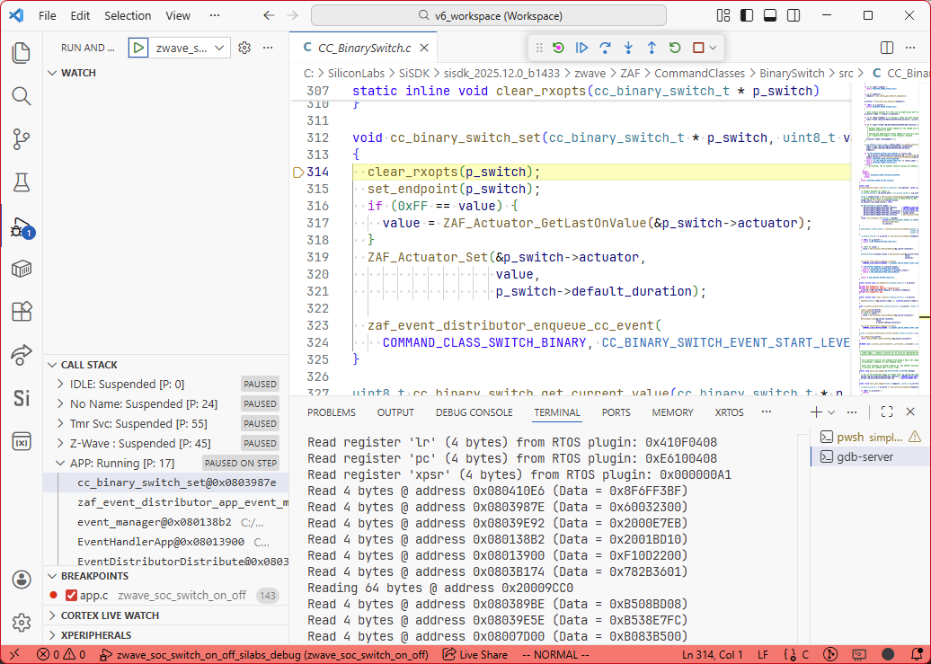 Using Step Into to Debug the Functionalities of cc_binary_switch_set