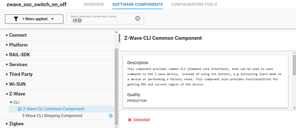 Uninstalling the Z-Wave CLI Common Component