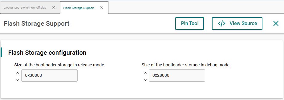 Setting the custom bootloader storage size to 0