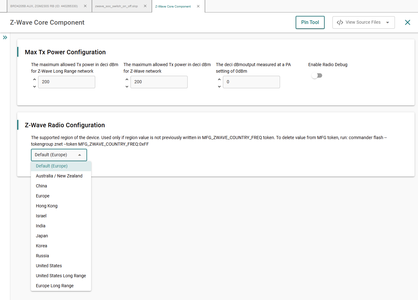 Application Configuration Parameter for Selecting Region-Frequency