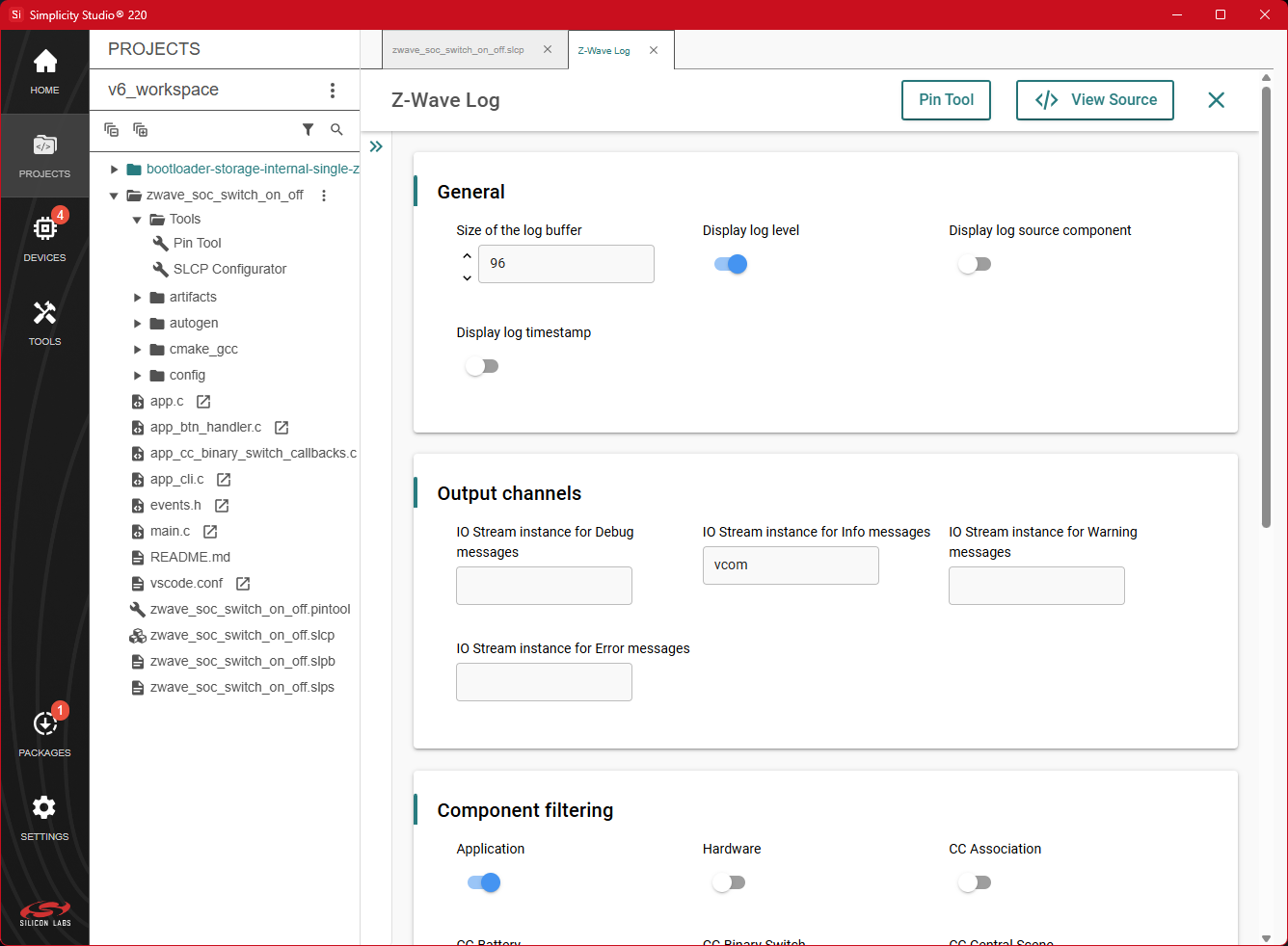 Configuring the Z-Wave Log component