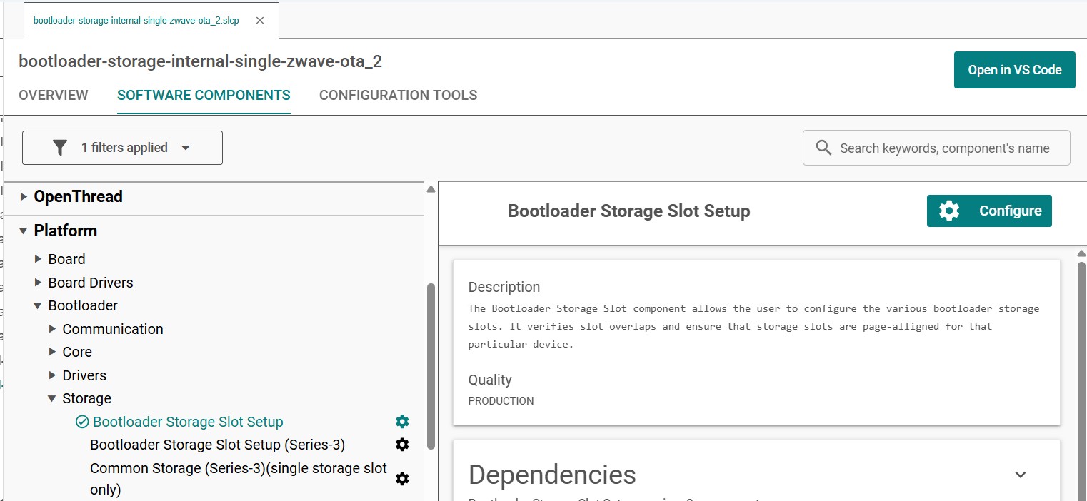 Bootloader Storage Slot Component - Configuration