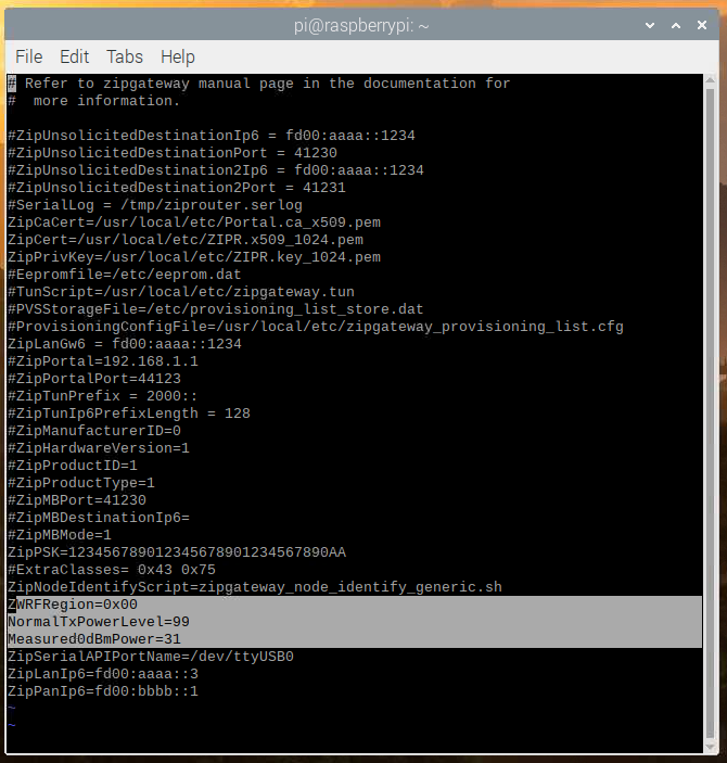 Z/IP Gateway RF Configuration