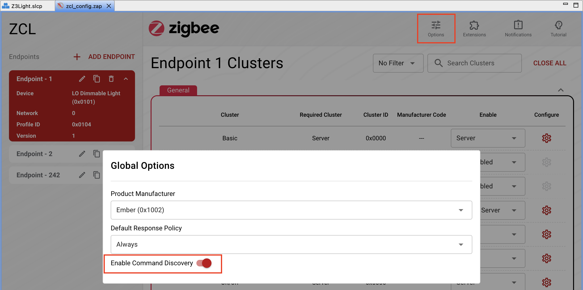 Enable Command Discovery option