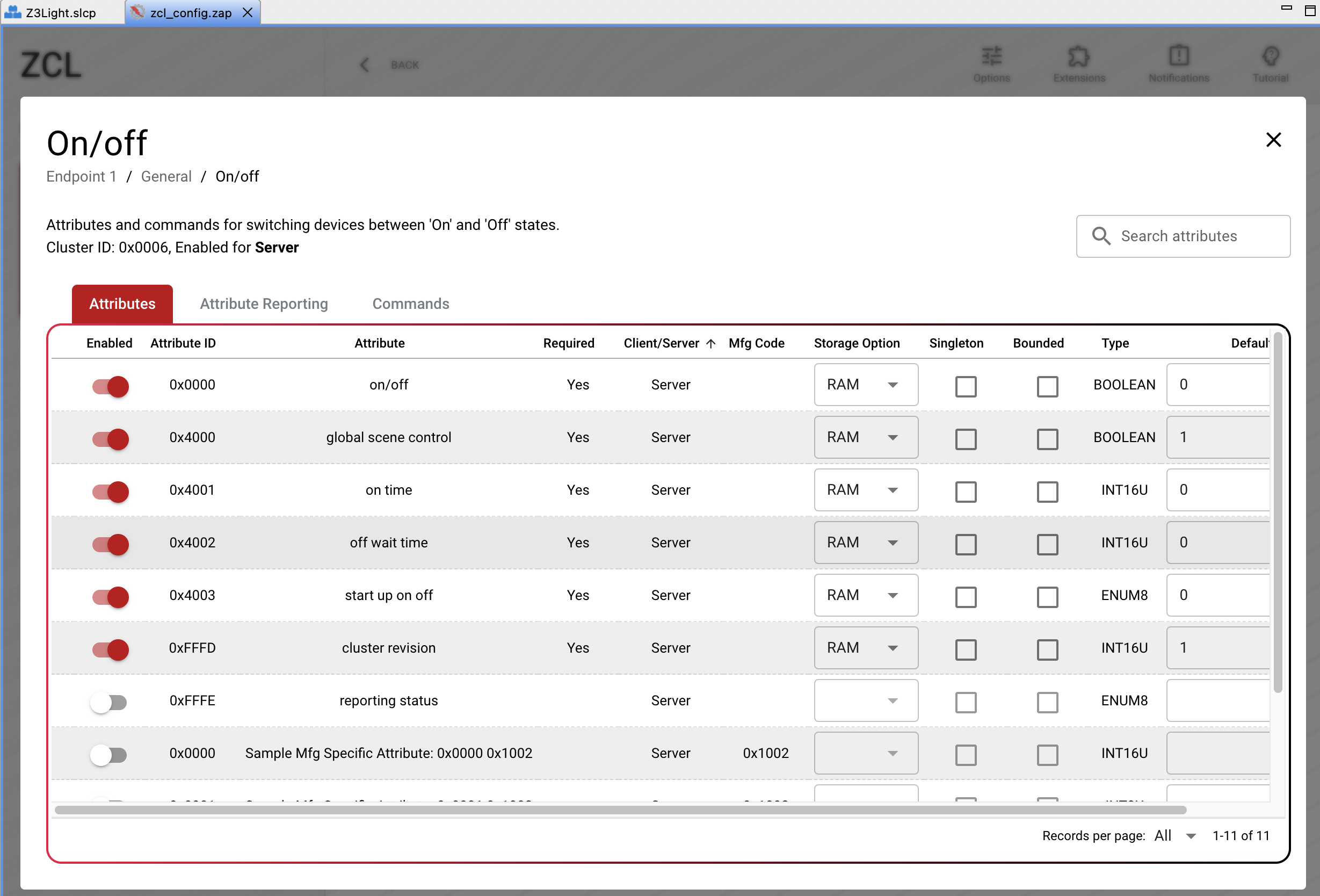 Attributes view